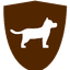 Poo Patrol logo, medium sized dog embedded into shield